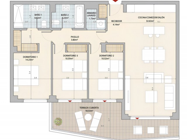 Apartamento con 3 Dormitorios  en El Chaparral